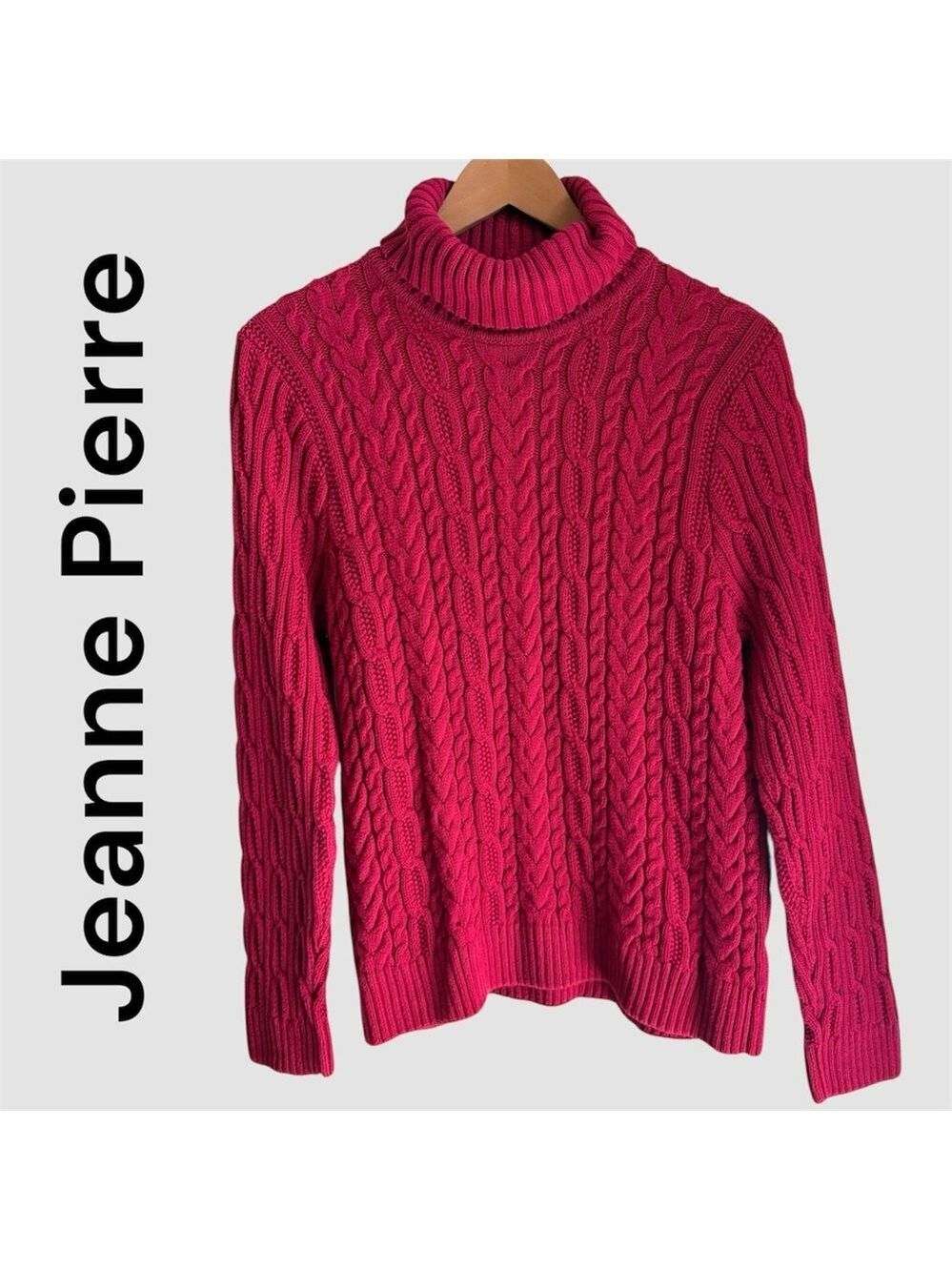 JEANNE PIERRE dark red xl cable knit turtleneck sweater. 100% cotton. EUC!